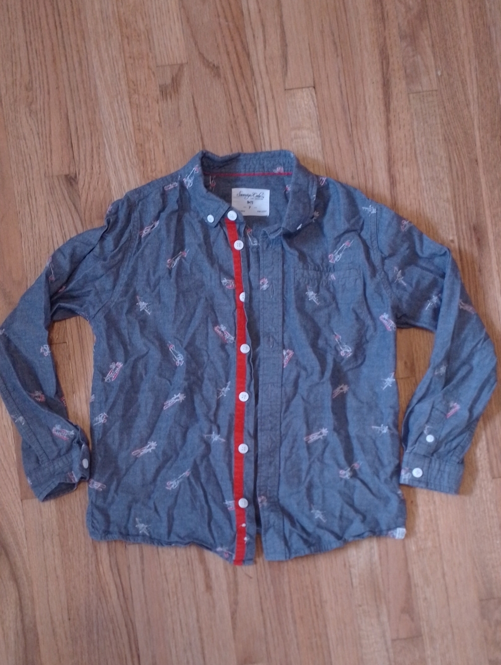 Sovereign Code Blue Chambray Button-Down Shirt With Airplanes ✈️